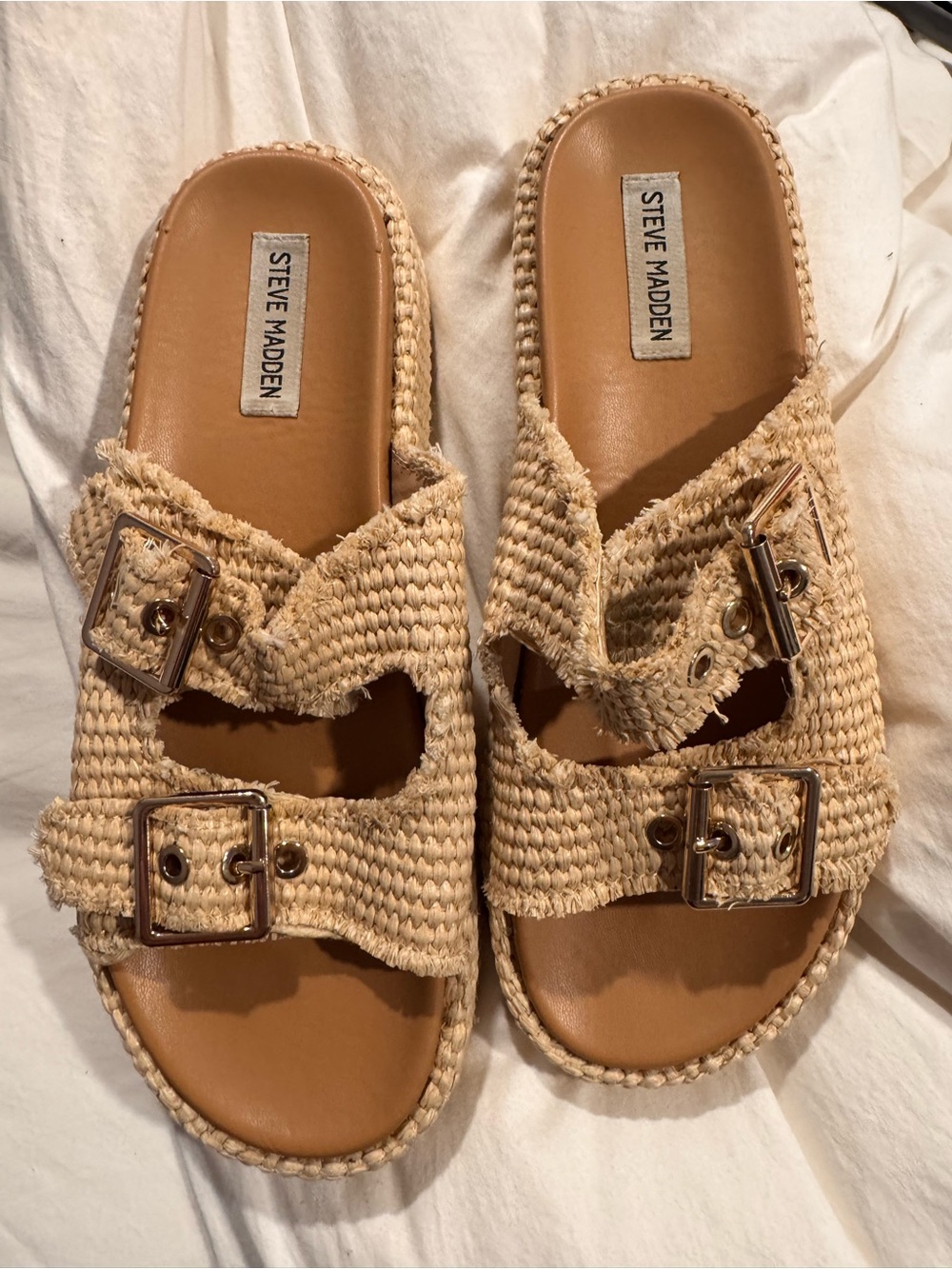 Steve Madden Karrigan Raffia Double-Buckle Slide Sandal - Picture 2 of 5